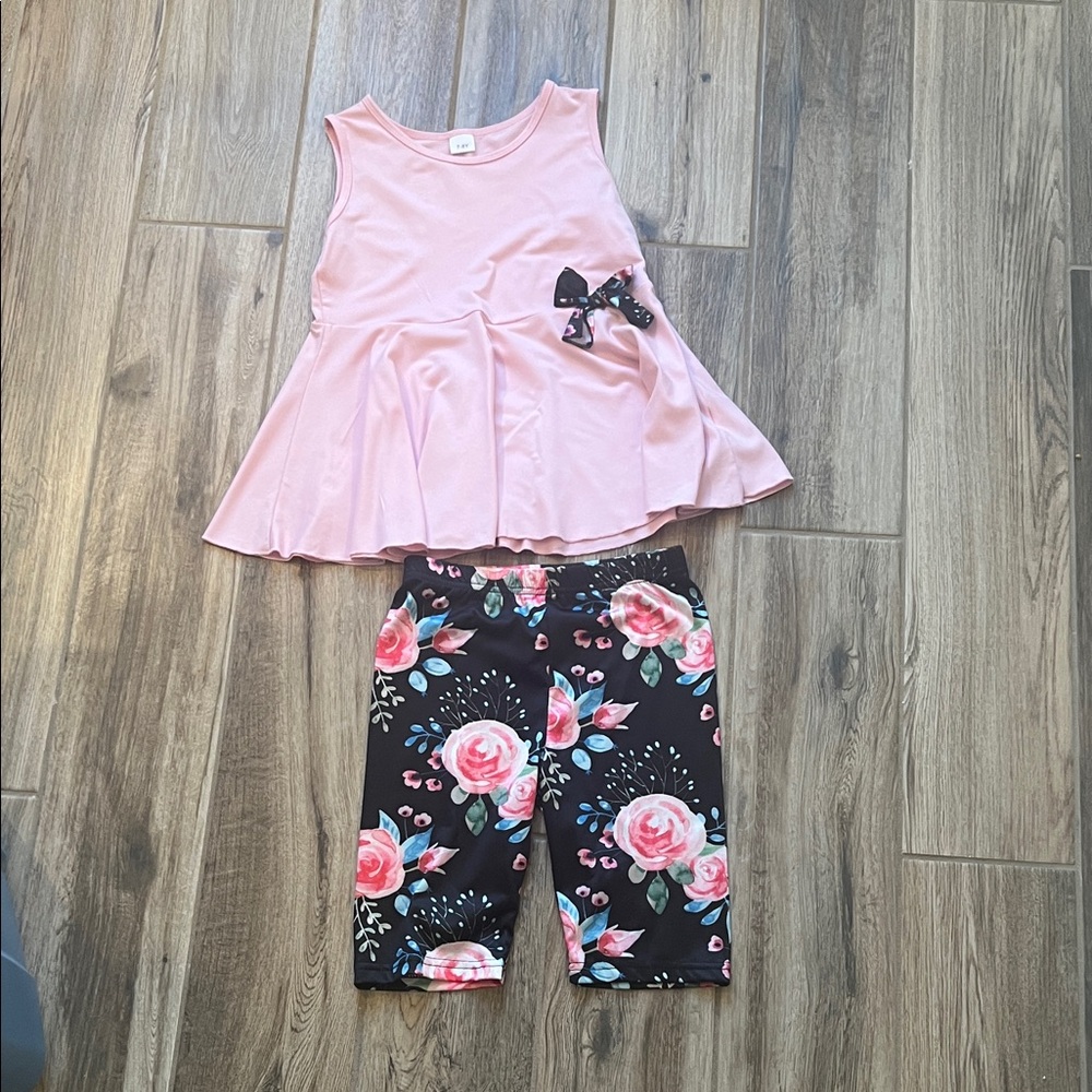 Pink and Black Floral Kids Matching Set Size 7/8